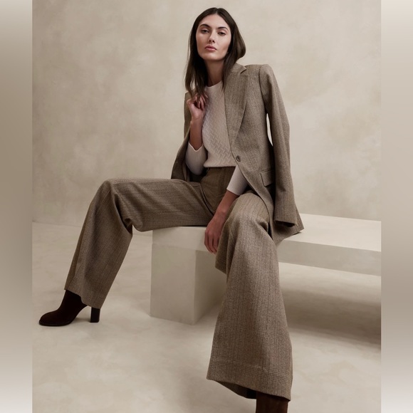 Banana Republic Pants - BANANA REPUBLIC Lido Wide-Leg Italian Wool Pants, Downtown Plaid, Size 14